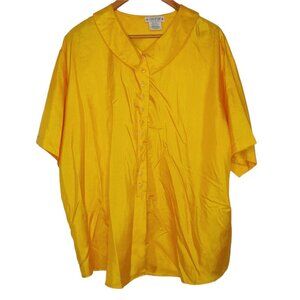 Vintage Act III Size 22 Plus Size Blouse Button Up Short Sleeve Yellow Shimmer